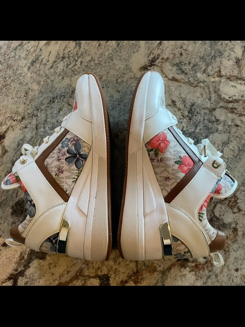 Michael Kors Georgie Trainers White Floral White Wedge Logo Size 7